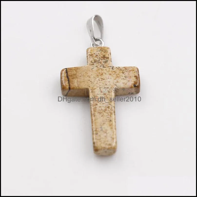 New Fashion mixed colors Jewelry natural stone handmade cross pendant Charms For Necklace Pendants 292 W2