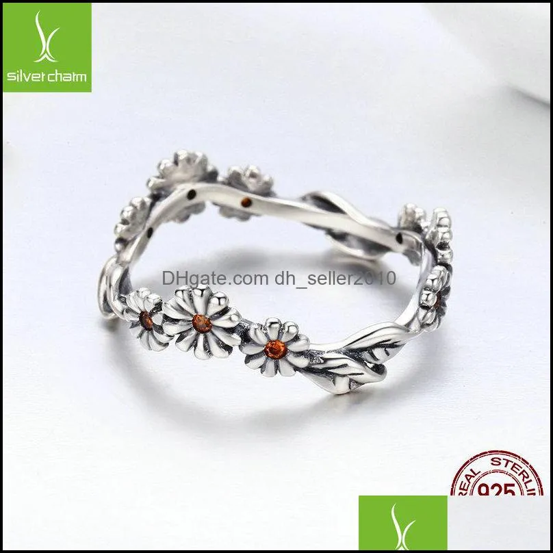 100% 925 Sterling Silver Side Stones ring Twisted Daisy Flower Female Finger Rings for Women Wedding Silver Jewelry Anel SCR298 2023