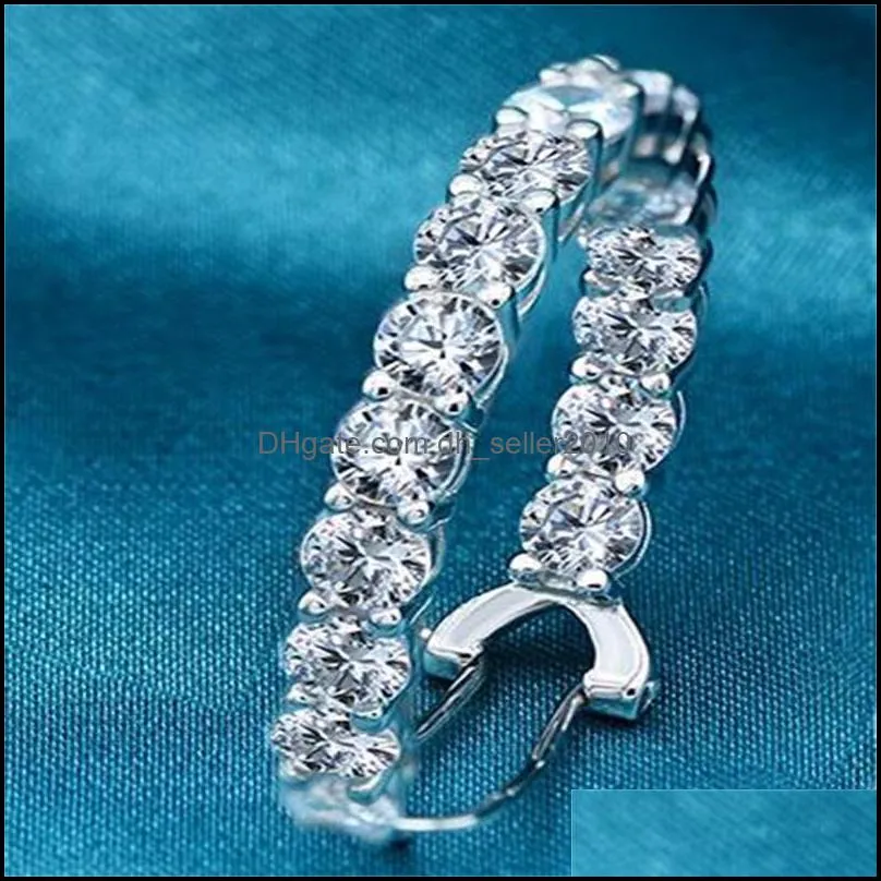Silver Created Moissanite Gemstone Hoop Earrings Wedding Engagement Fine Jewelry Gift Wholesale 688 Z2