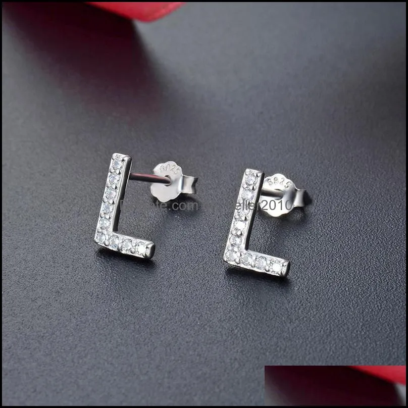 INALIS 5A Cubic Zirconia Alphabet Earrings For Women Simple Character Stud Earrings 26 Geometric English Letters Fashion Jewelry 1742