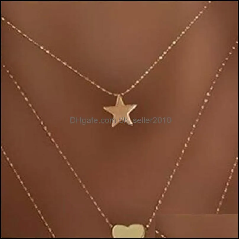 gold plated stars moon necklace love shape pendants chain alloy retro necklaces new pattern jewelry accessories