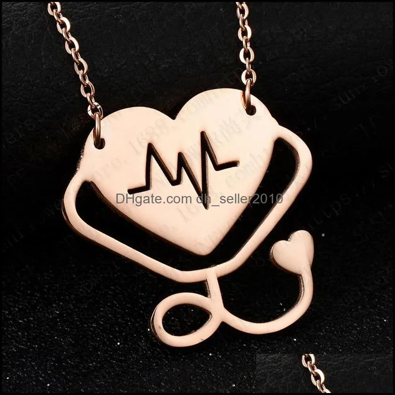 Fashion Medical Pendant Necklaces Stainless Steel I Love You Heart Stethoscope Necklace Jewelry for Nurse Doctor Jewelry Gift 105 M2