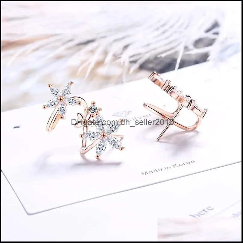 Flowers Ear Clips Earring For Women Inlaid Zircon Earings Fashion Jewelry Sweet Temperament Korean Style Stud