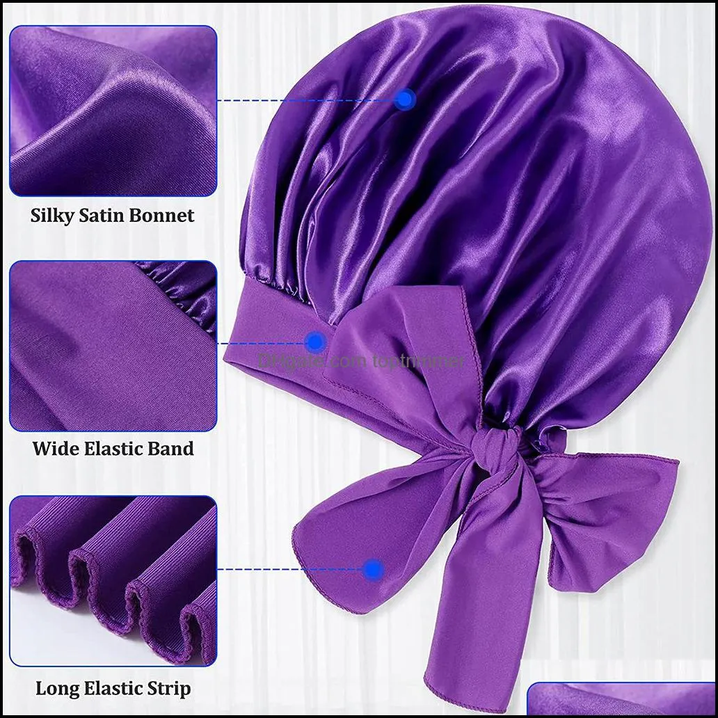 satin solid sleeping hat night sleep cap hair care bonnet nightcap for women men unisex caps