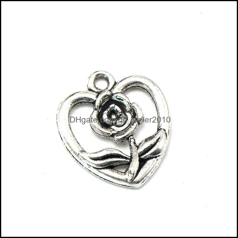 92pcs Charms heart flower 18*16mm Antique Making pendant fit,Vintage Tibetan Silver,DIY Handmade Jewelry 395 T2