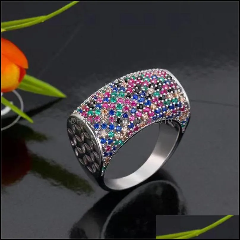 Bride Talk Luxury Trendy Women Ring Cubic Zirconia Colorful Crystal Rhinestone Fashion Bridal Rings Jewelry For Wedding 1083 B3