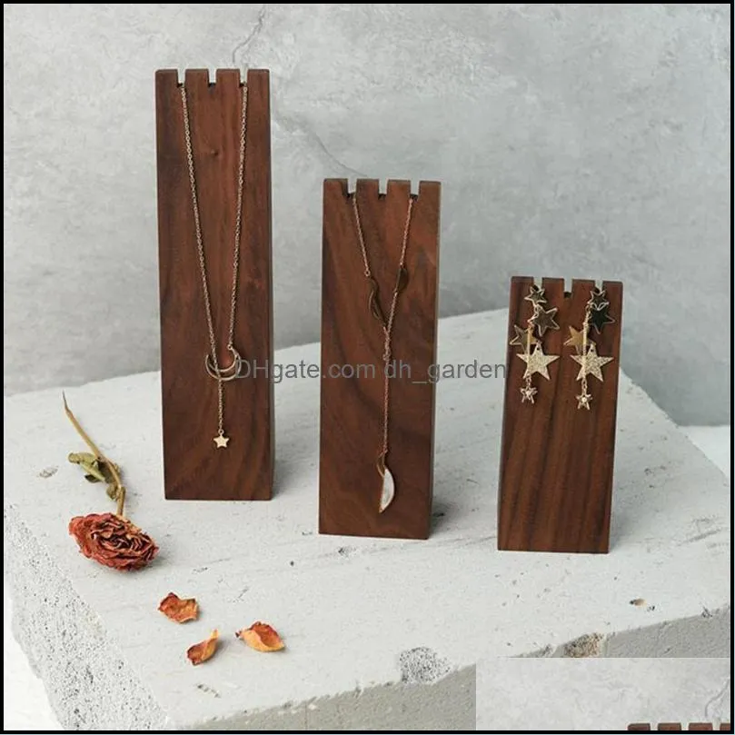 Jewelry Pouches Bags High-end Black Walnut Wood Necklace&Bracelet Display Stand Dark Brown Triangle Storage Po Props 1PC Brit22