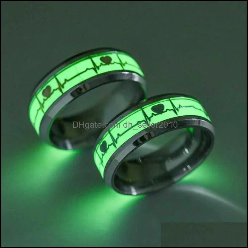 Stainless Steel Rings Glow Lovers Jewelry Ornaments Ring Valentines Day Gifts Bracelet Heart Shaped Men Women