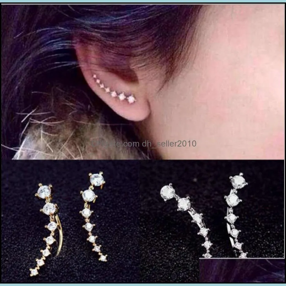 Big Dippe Rzircon Stud Ear Cuff Jewelry 7 Rhinestone Alloy Stars Silver Gold Plated Earring Woman