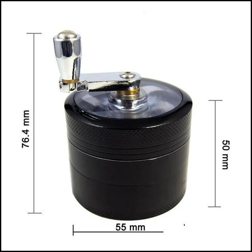 55mm 4 layers tobacco grinder accessories zinc alloy hand crank metal grinders