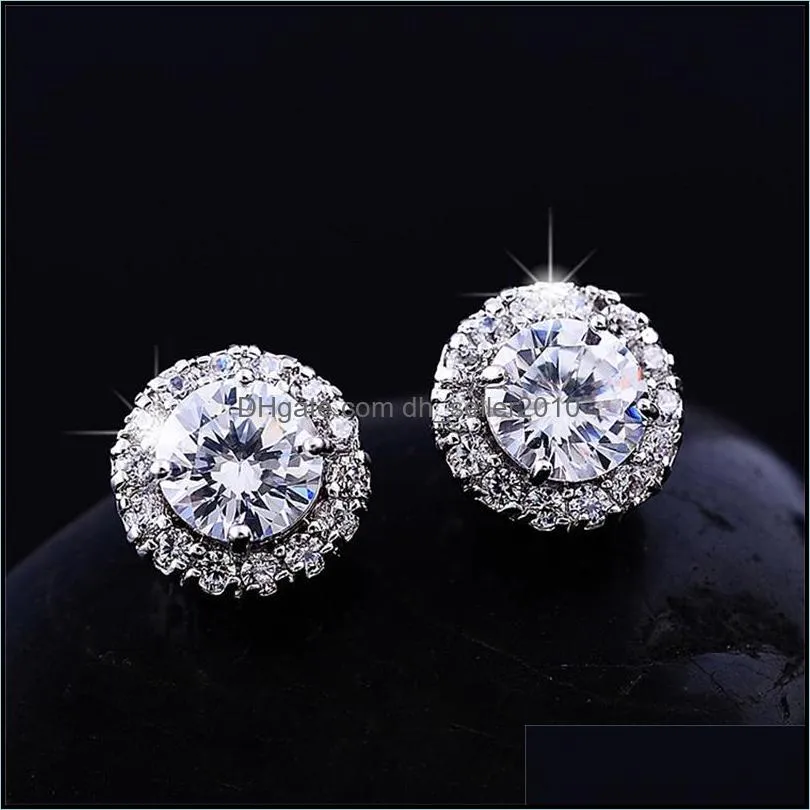 Friends 18K White Gold Plated Stud Earings Big Diamond for Women White Zircon Earrings
