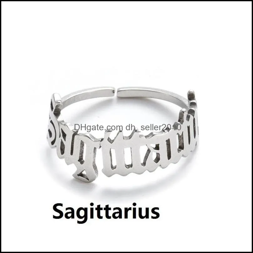 Adjustable stainless steel ring 12 constellations letter ring lady 12 zodiac finger ring birthday jewelry gift 410 T2