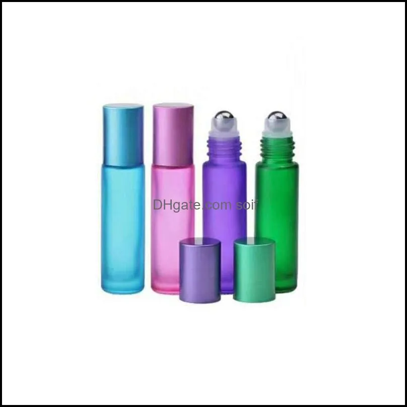 Party Favor 10ml Glasses  Oil roller Bottles Rainbow Series Frosted Glass Perfume Roll on Travel Size Bottle EED3573 63 G2