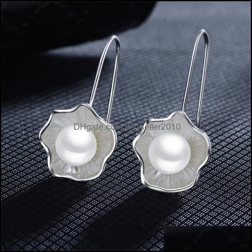 Temperament New Fashion Ethnic Style 925 Sterling Silver Jewelry Female Creative Lotus Pearl  Flower Dangle Earrings 742 Z2