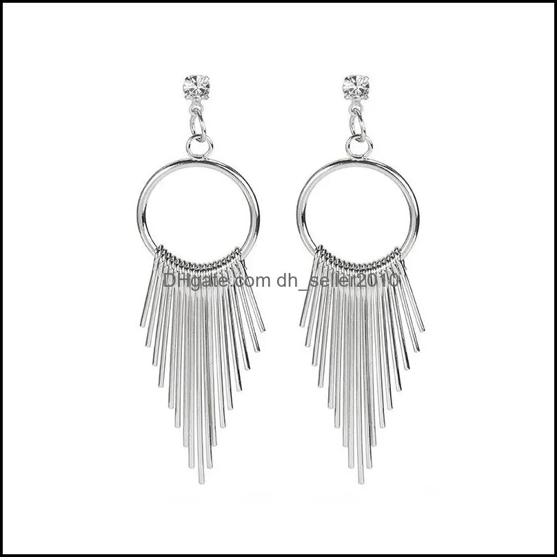 Tassels Earrings Retro Crystal Inlay Dangle Fashion Personality Geometry Metal Exaggeration Trend Ear Pendants Christmas 1 4md K2B