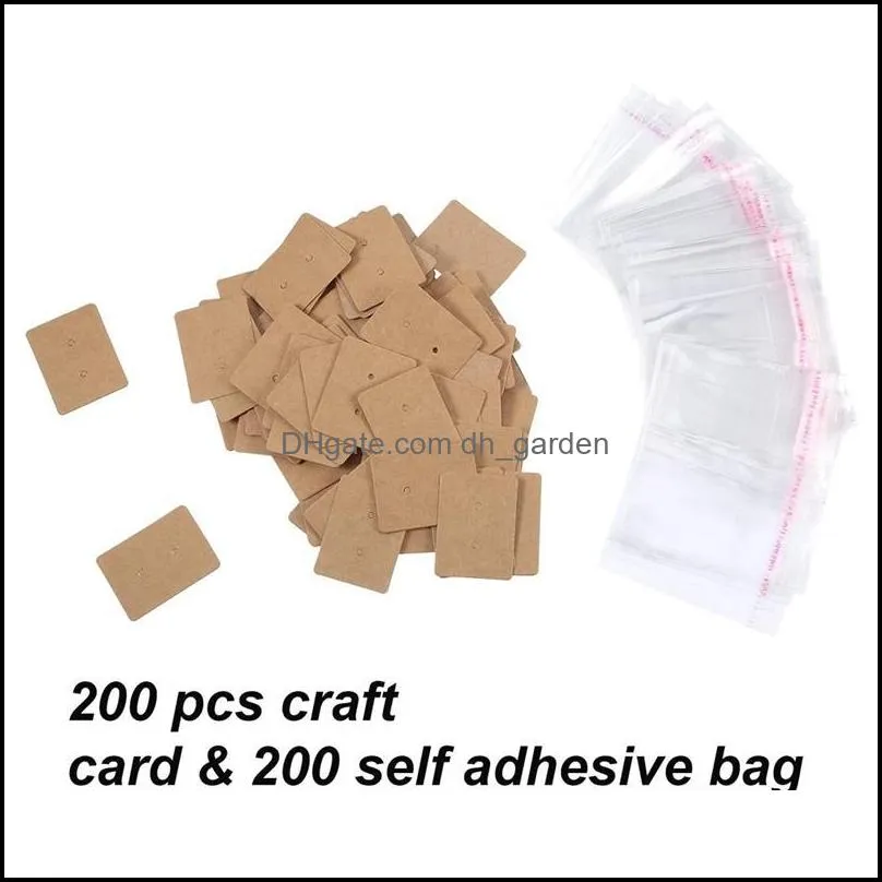 Jewelry Pouches Bags 200 Pack Kraft Paper Earring Display Card Stud Cards Tags With Self-Adhesive Bag Brit22