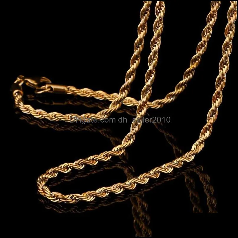 Bulk 18K Gold Plated Chains For women men 3MM Twisted Rope Choker necklaces Jewelry Size 18 20 22 24 30 inches 289 G2