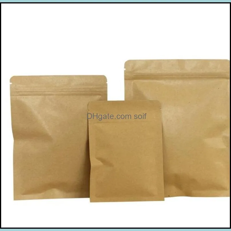 20pcs Small Kraft Paper Bag Inner Aluminum Foil Pouch Reusable Flat Packaging Zipper Bag 423 J2