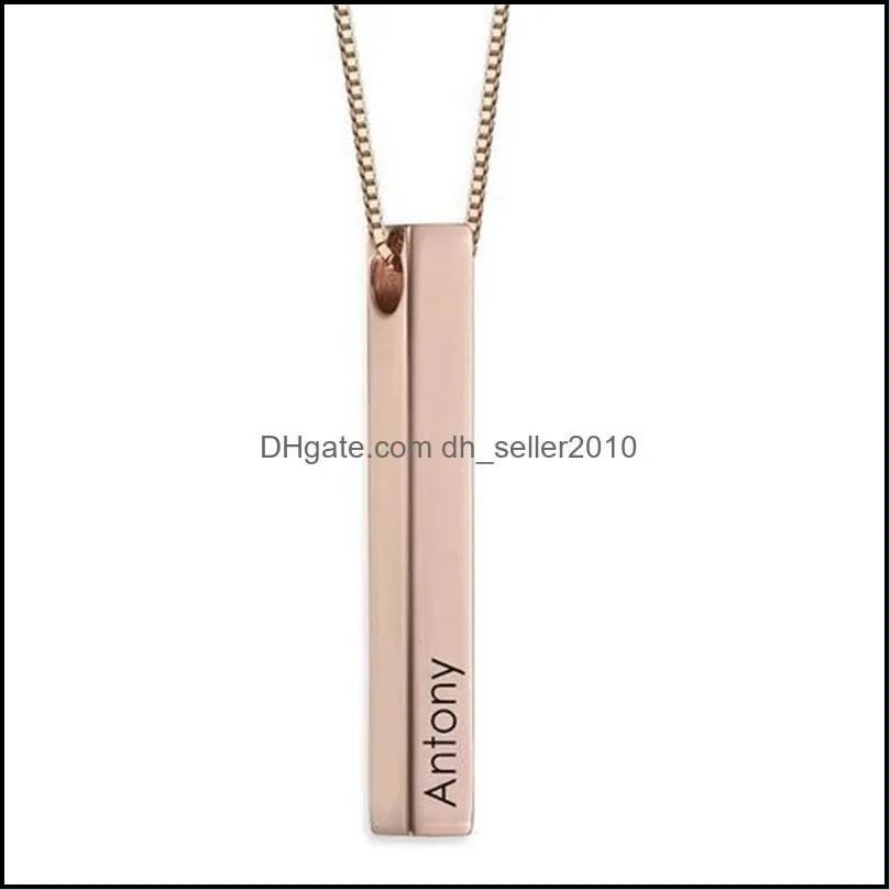 3d Bar Personalized Engraving Custom Jewelry Stainless Steel Name Necklaces & Pendants Women/Men Msee pic`s Day Gift 795 T2