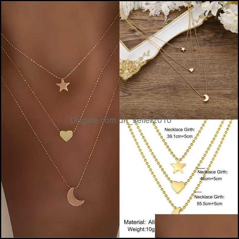 gold plated stars moon necklace love shape pendants chain alloy retro necklaces new pattern jewelry accessories