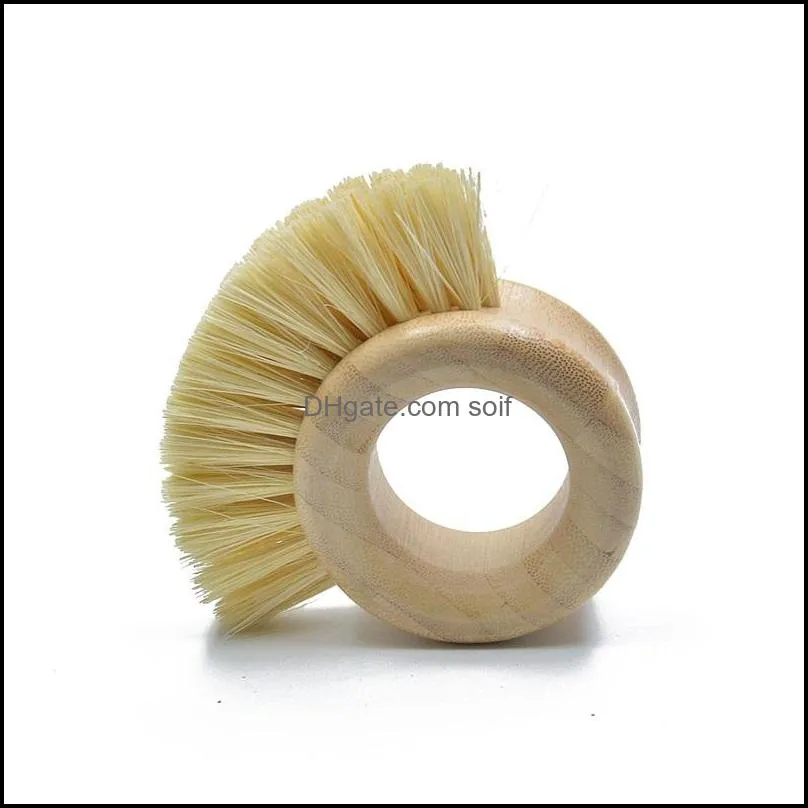 Creative Wooden Handle Cleaning Brush Oval Rings Sisal Dishwashing Brushs Natural Bamboo Household Kitchen Supplies 789 B3