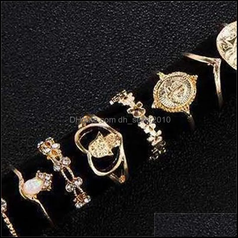 Fashion Jewelry Knuckle Ring Set Gold Cross Heart Fatima`s Palm Stacking Rings Midi Rings Sets 15pcs/set