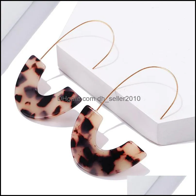 Fashion Leopard Brand Design Acrylic Dangle Earrings Acetate Tortoise Shell Semicircle Earrings Big Hook Resin Drop Earring Women 106