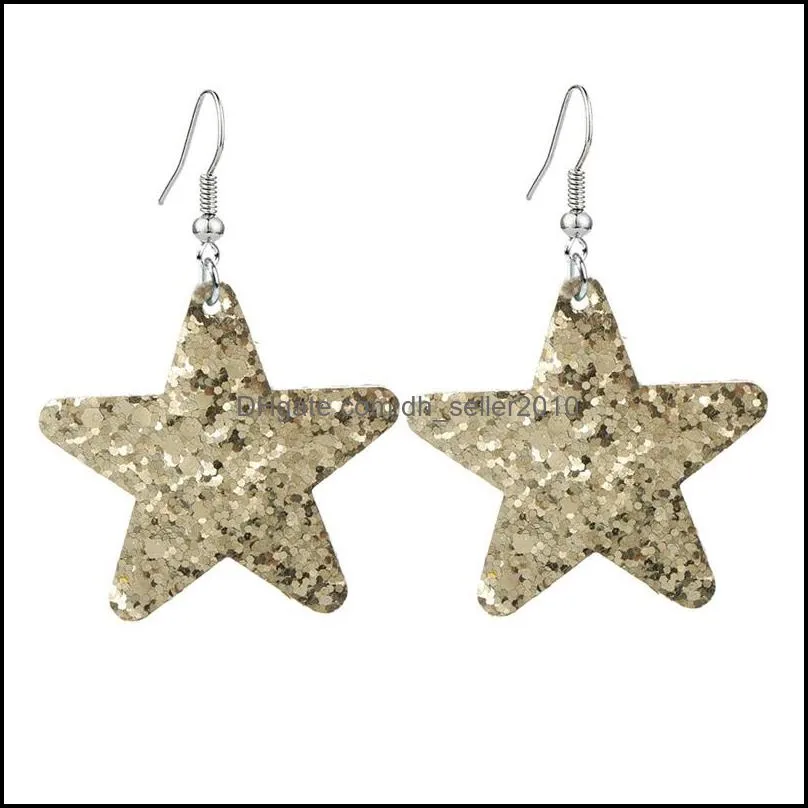 Classic Sequin Glitter PU Leather Dangle Earrings For Women Personalized Star Teardrop Jewelry Statement Earrings 3588 Q2