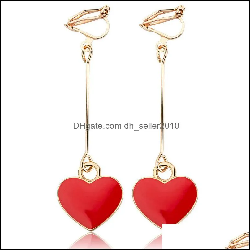 Clip-on Screw Back New Fashion Simple Peach Heart Black Earrings Without Piercing For Girls Cute Ear Clip 132 M2