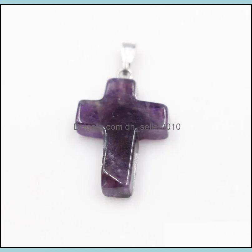 New Fashion mixed colors Jewelry natural stone handmade cross pendant Charms For Necklace Pendants 292 W2