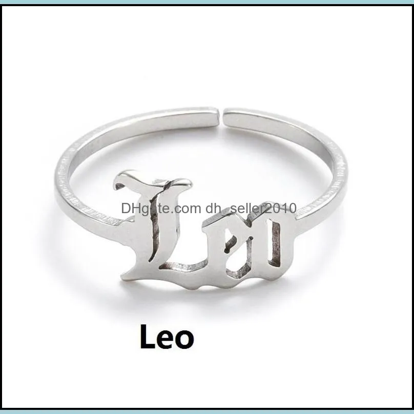 Adjustable stainless steel ring 12 constellations letter ring lady 12 zodiac finger ring birthday jewelry gift 410 T2