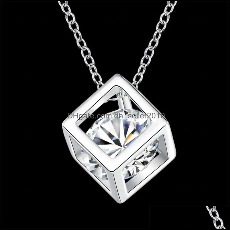 925 sterling silver square pendant necklace with zircon delicate beautiful birthday present