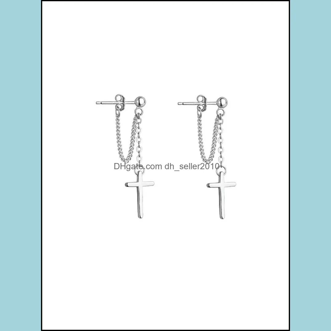 100% 925 Sterling Silver Tassel Cross Stud Earrings For Women Kids 2020 Korean Wedding Jewelry boucle d`oreille Hypoallergenic 1558 V2