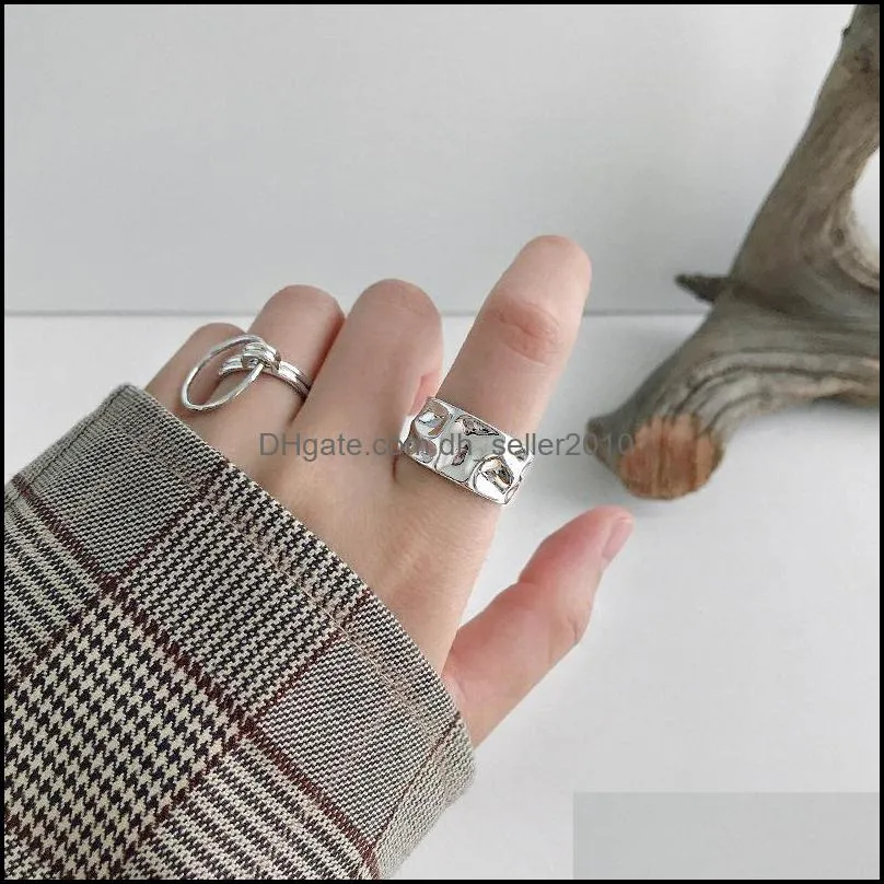 Fashion S925 Sterling Silver Net Red Band Rings Irregular Concave Convex Wide Open Ring Jewelry 6FHU 925 R2