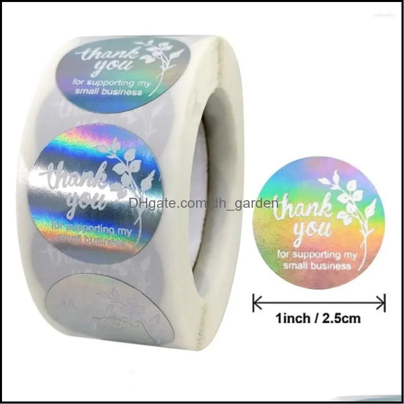 Jewelry Pouches 100-500pcs 1inch Holographic Stickers Thank You For Supporting My Small Business Rainbow Wrapping Boutiques Lable