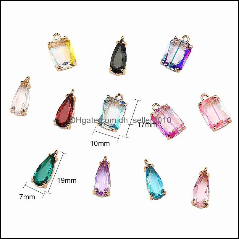 Colorful K9 Crystal Waterdrop Square Pendants For Jewelry Making Diy Earrings Necklace Fashion Charms Jewelry Accessories