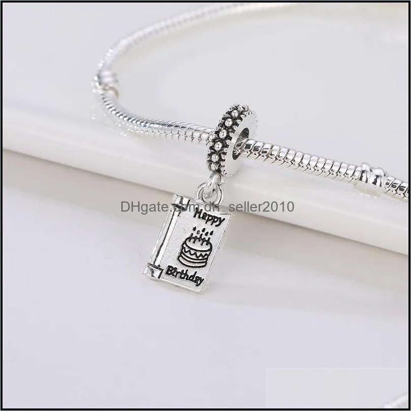 Wholesale-Authentic 925 Sterling Silver Happy Birthday Cake Wishes Dangle Clear CZ Charm Fit Original Bracelet Jewelry PAS1511 701 Q2