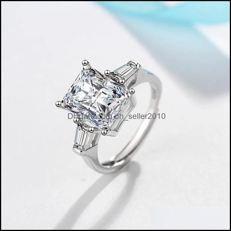 Flash Square Zirconium Wedding Rings For Women S925 Sterling Silver Korean Fashion Index Finger Adjustable Size Ring Ins Tide