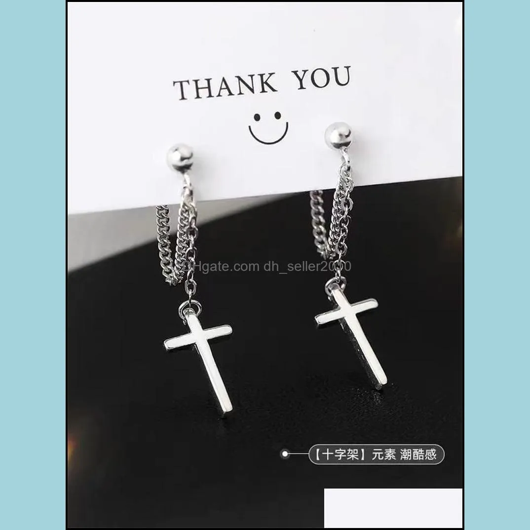 100% 925 Sterling Silver Tassel Cross Stud Earrings For Women Kids 2020 Korean Wedding Jewelry boucle d`oreille Hypoallergenic 1558 V2