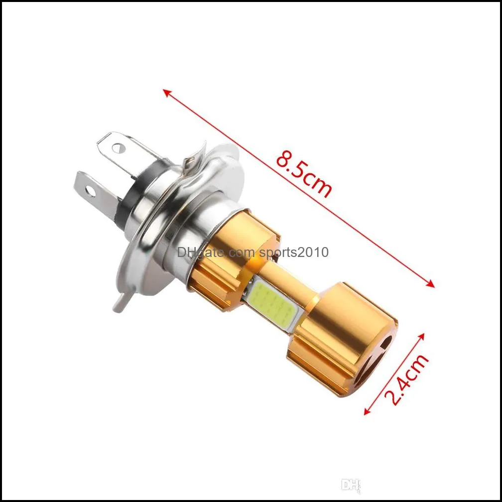 h4 18w led 3 cob dc 12v white motorcycle headlight bulb 2000lm 6500k hi/lo beam high power super bright light lamp