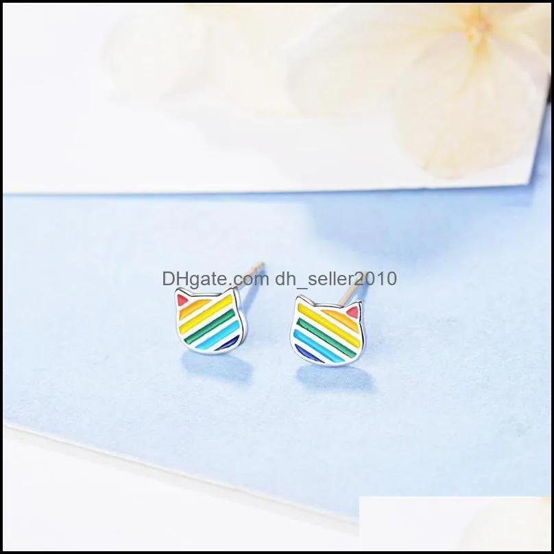 Cat Ear Color Drip Glaze Stud For Young Girl Gift S925 Silver Needles Earring Creative All-Match Jewelry Wholesale