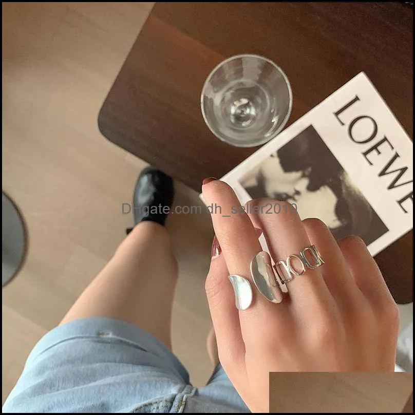 Minimalist 925 Silver Plated Width Ring Women Fashion Vintage Creative Hollow Geometric Handmade Finger Rings Party Jewelry Gift 145