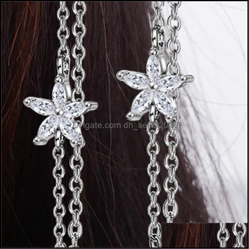 Clear Crystal Star Flower Tassels Earring For Women Fashion silver jewelry Brincos Bijoux 3782 Q2