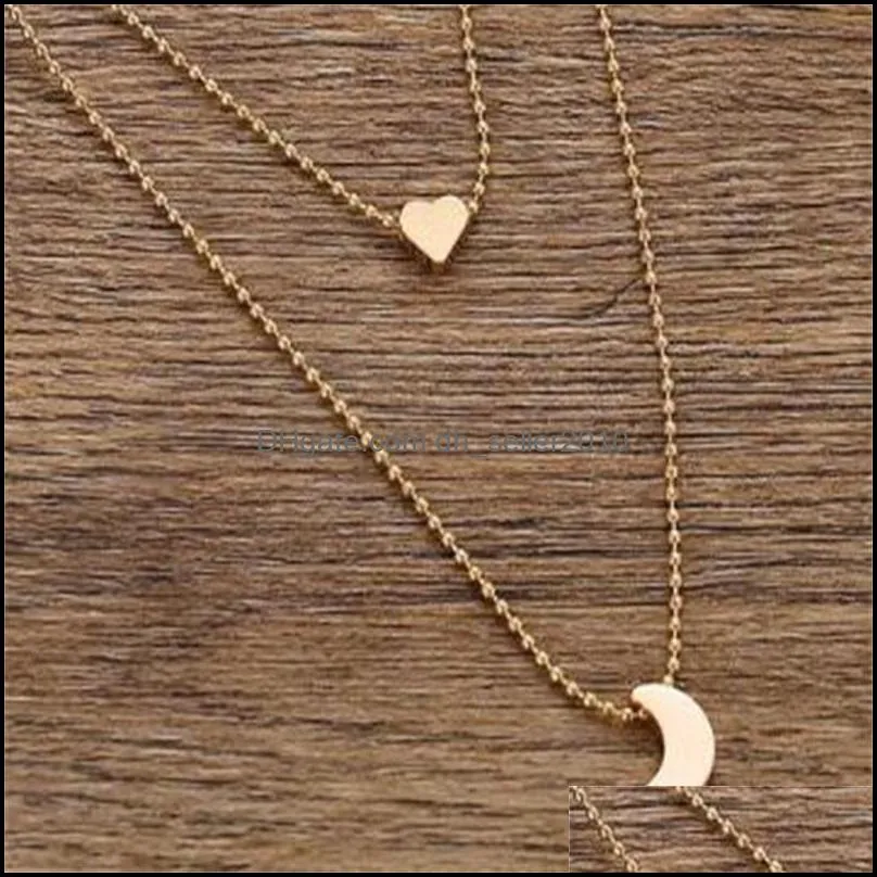 gold plated stars moon necklace love shape pendants chain alloy retro necklaces new pattern jewelry accessories