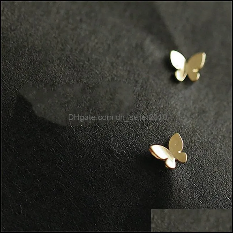 Silver Stud Earrings Plating 14k Gold Simple Shiny Glossy Butterfly Earring Women Korean Sweet Student Jewelry Accessories 678 Z2