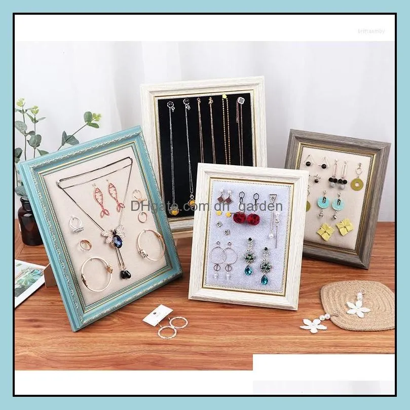 Jewelry Pouches European Style Retro Po Frame Earring Display Board Original Wood Necklace Bracelet Ring Storage Stand