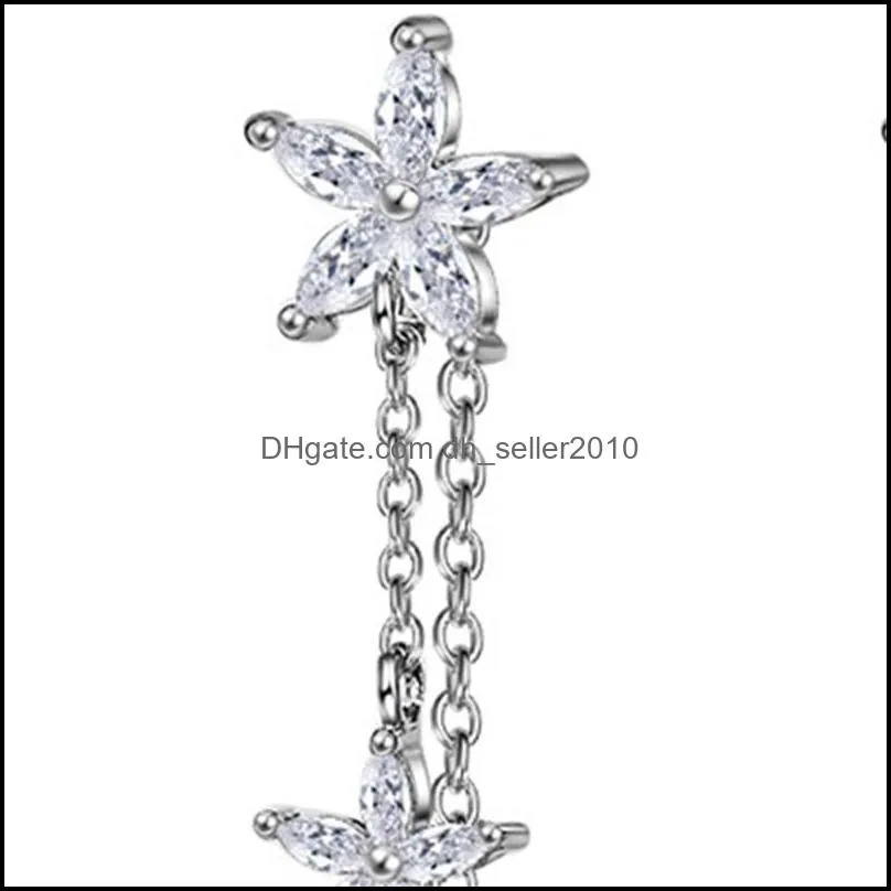 Clear Crystal Star Flower Tassels Earring For Women Fashion silver jewelry Brincos Bijoux 3782 Q2