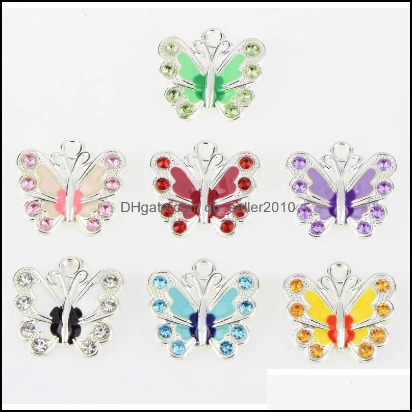 Vintage Silvers Animal Enamel Crystal Butterfly Charms Pendants For Bracelets Necklace Jewelry Fashion Making Findings Craft 21x22mm 1136