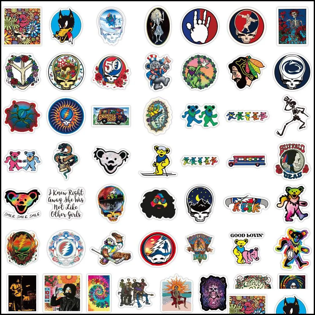 new waterproof 10/30/50pcs rock music band grateful dead stickers decals skateboard motorcycle laptop phone car luggage cool sticker