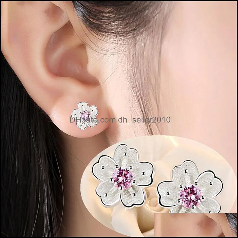 Fashion women`s see detial white fungus ornaments romantic cherry small clean ear nails handmade pink purple luxury zircon jewelry 2296 Q2